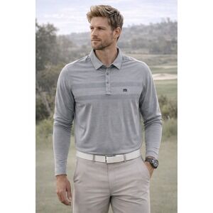 TravisMathew XL Blue Long Sleeve Polo Performance Stretch Golf Shirt Mens
